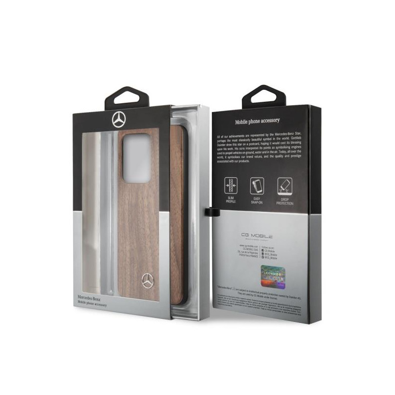 Mercedes Wood Line Walnut dėklas, skirtas Samsung Galaxy S20 Ultra - rudas