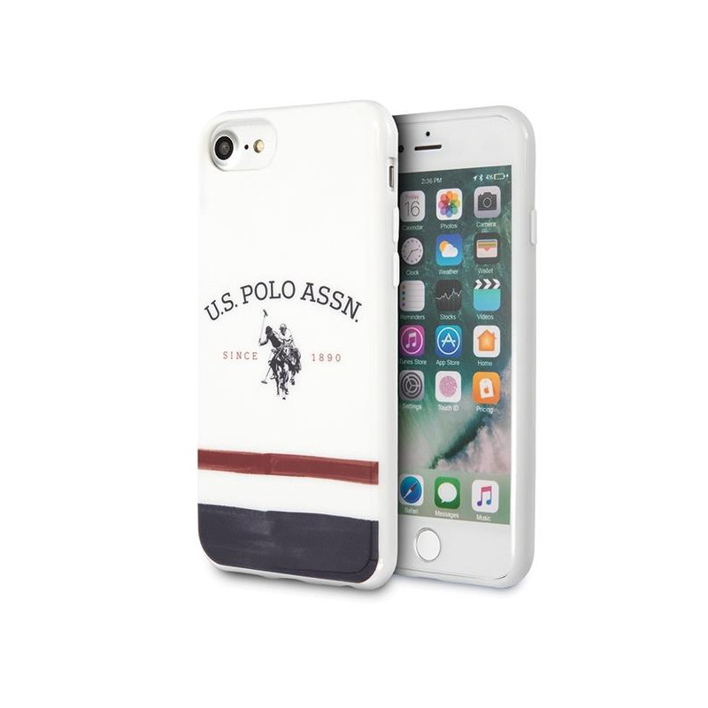 JAV Polo Assn byla Trispalvių raštų kolekcija, skirta iPhone 7 / 8 / SE 2020 / SE 2022 - balta