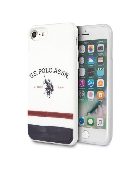 JAV Polo Assn byla Trispalvių raštų kolekcija, skirta iPhone 7 / 8 / SE 2020 / SE 2022 - balta JAV Polo Assn byla Trispalvių raštų kolekcija, skirta iPhone 7 / 8 / SE 2020 / SE 2022 - balta