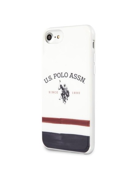 JAV Polo Assn byla Trispalvių raštų kolekcija, skirta iPhone 7 / 8 / SE 2020 / SE 2022 - balta JAV Polo Assn byla Trispalvių raštų kolekcija, skirta iPhone 7 / 8 / SE 2020 / SE 2022 - balta