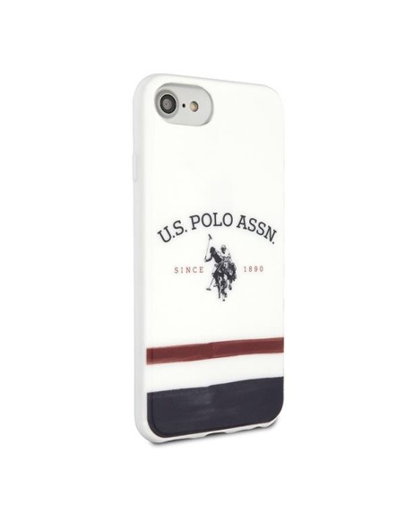 JAV Polo Assn byla Trispalvių raštų kolekcija, skirta iPhone 7 / 8 / SE 2020 / SE 2022 - balta JAV Polo Assn byla Trispalvių raštų kolekcija, skirta iPhone 7 / 8 / SE 2020 / SE 2022 - balta