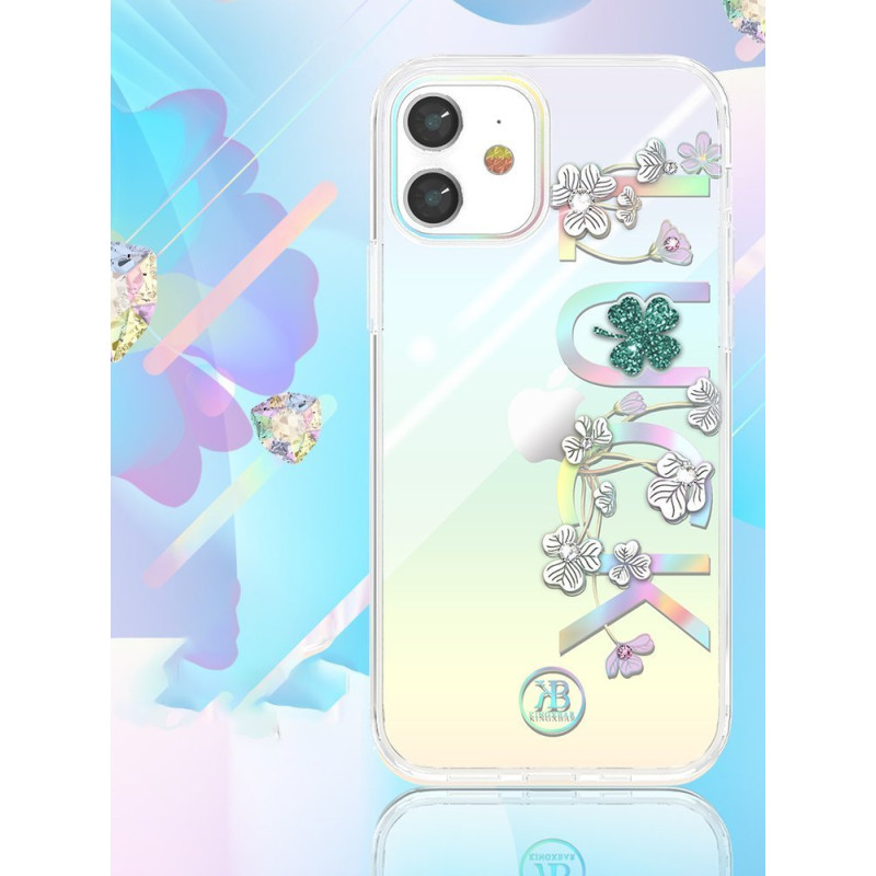 Kingxbar Lucky Series dėklas papuoštas originaliais Swarovski Crystals iPhone 12 mini skaidriais (dobilais)