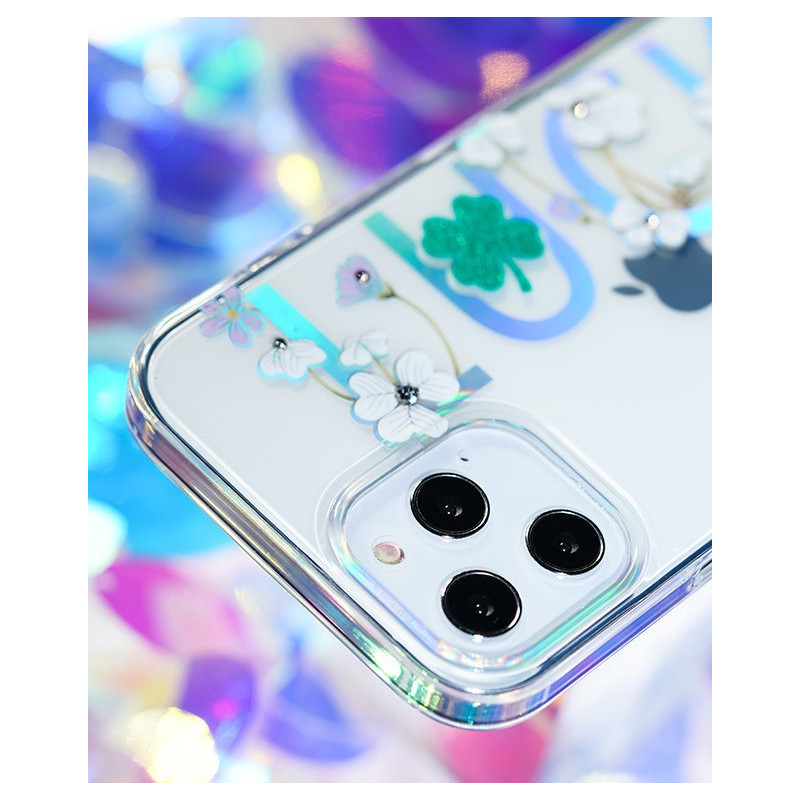 Kingxbar Lucky Series dėklas papuoštas originaliais Swarovski Crystals iPhone 12 mini skaidriais (dobilais)