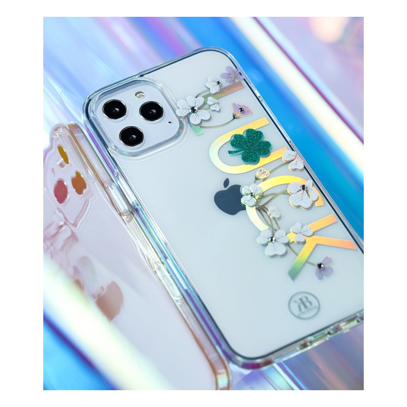 Kingxbar Lucky Series dėklas papuoštas originaliais Swarovski Crystals iPhone 12 mini skaidriais (dobilais)