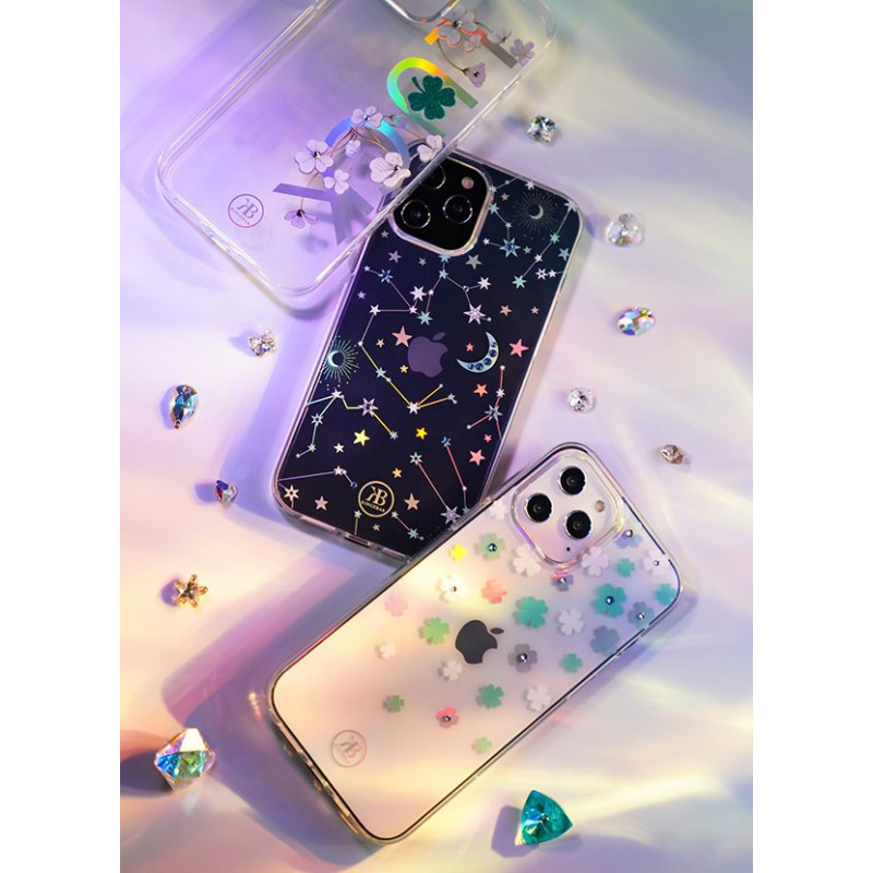 Kingxbar Lucky Series dėklas papuoštas originaliais Swarovski Crystals iPhone 12 mini skaidriais (dobilais)