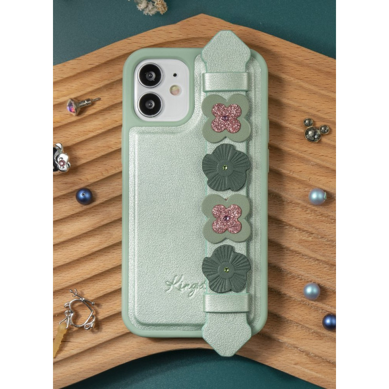 Kingxbar Sweet Series gelio dėklas dekoruotas originaliais Swarovski kristalais su stovu iPhone 12 mini green