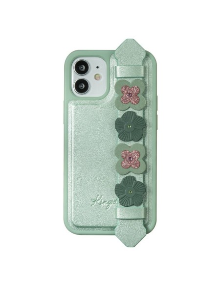 Kingxbar Sweet Series gelio dėklas dekoruotas originaliais Swarovski kristalais su stovu iPhone 12 Pro / iPhone 12 green