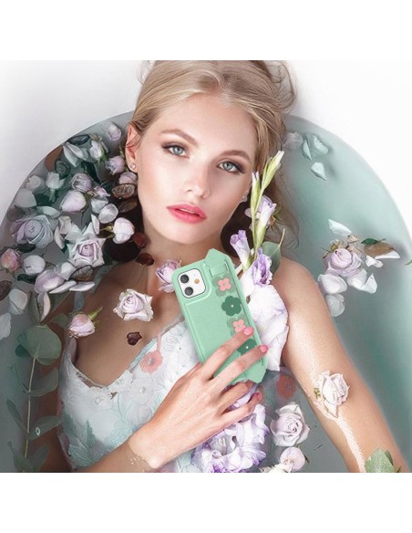Kingxbar Sweet Series gelio dėklas dekoruotas originaliais Swarovski kristalais su stovu iPhone 12 Pro / iPhone 12 green