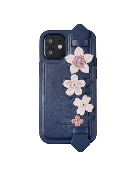 Kingxbar Sweet Series gelio dėklas dekoruotas originaliais Swarovski kristalais su stovu iPhone 12 Pro / iPhone 12 blue