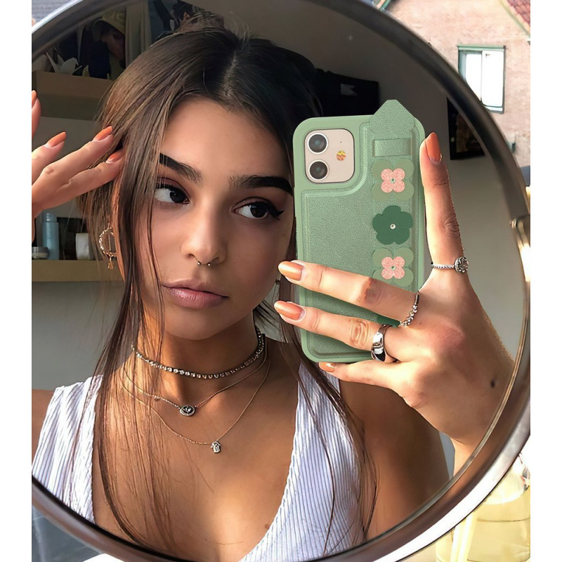 Kingxbar Sweet Series gelio dėklas dekoruotas originaliais Swarovski kristalais su stovu iPhone 12 Pro Max žaliai