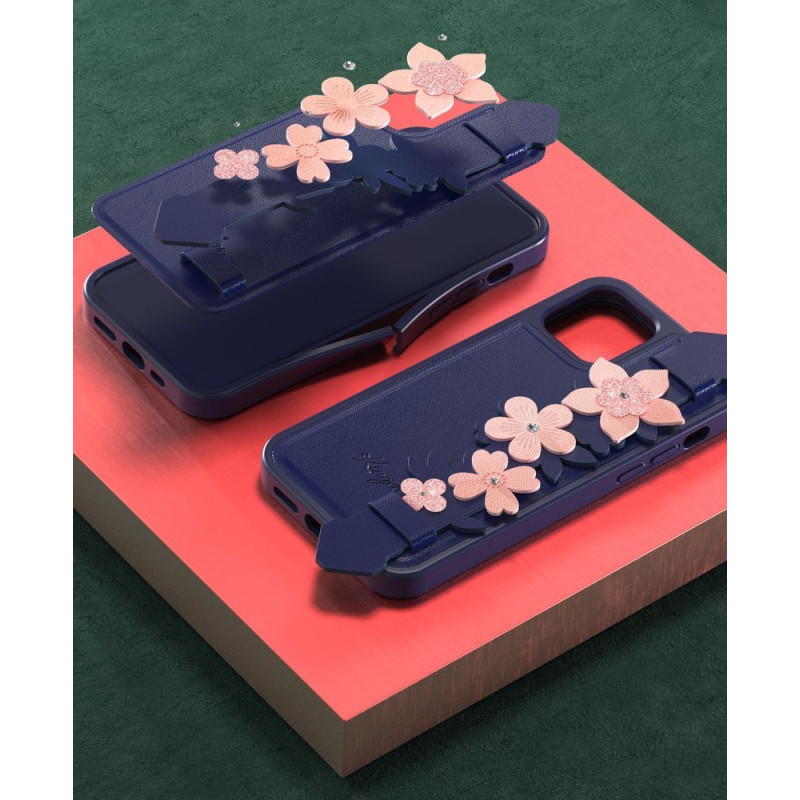 Kingxbar Sweet Series gelio dėklas dekoruotas originaliais Swarovski kristalais su stovu iPhone 12 Pro Max mėlynai