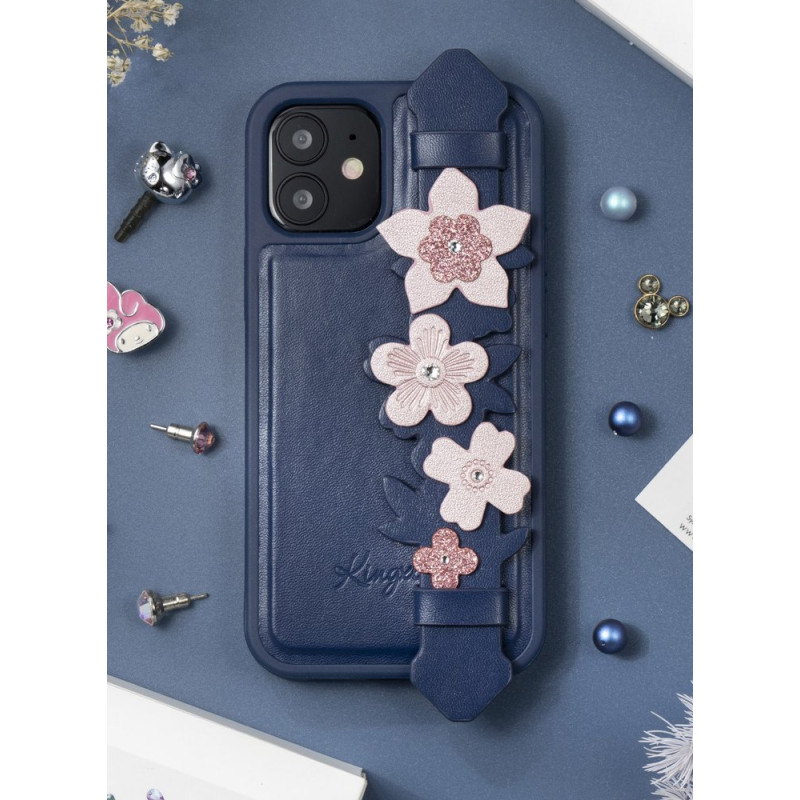 Kingxbar Sweet Series gelio dėklas dekoruotas originaliais Swarovski kristalais su stovu iPhone 12 Pro Max mėlynai