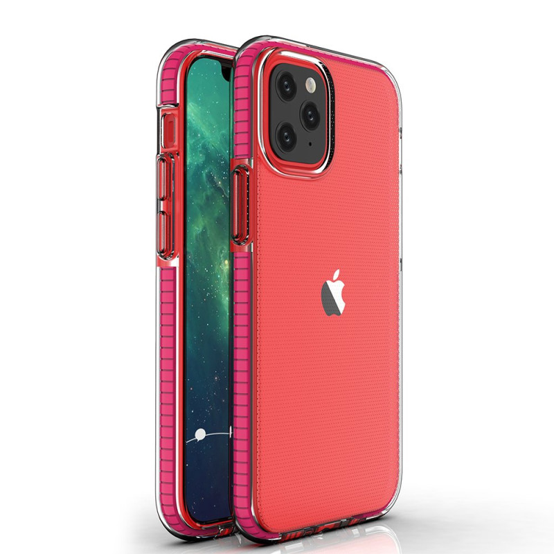 Spring Case, gelinis dėklas su spalvingu rėmeliu iPhone 12 mini, tamsiai rožinis