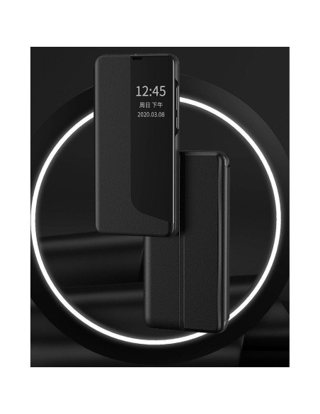 Eco Leather View Case elegantiškas dėklas su atvartu ir stovo funkcija, skirta Huawei P40 Lite oranžinei spalvai