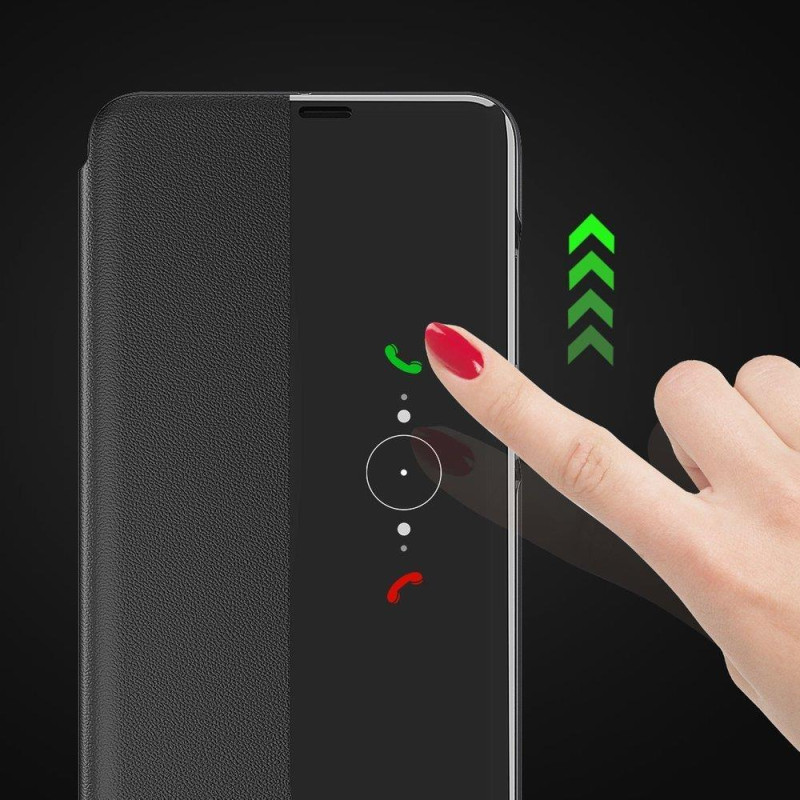 Eco Leather View Case elegantiškas dėklas su atvartu ir stovo funkcija, skirta Huawei P40 Lite oranžinei spalvai