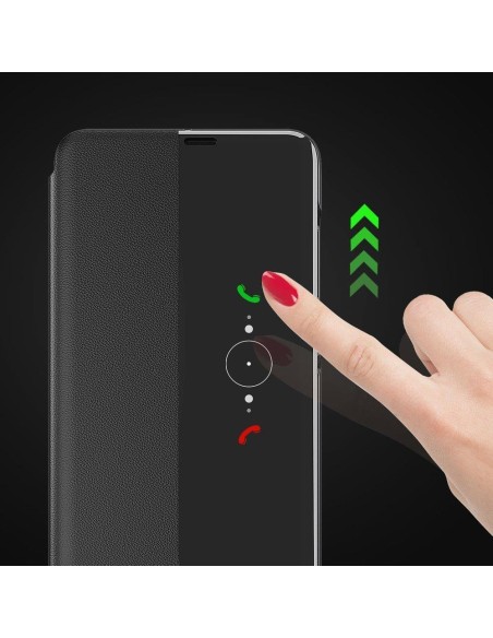 Eco Leather View Case elegantiškas dėklas su atvartu ir stovo funkcija, skirta Huawei P40 Lite oranžinei spalvai