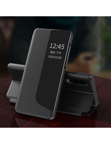 Eco Leather View Case elegantiškas dėklas su atvartu ir stovo funkcija, skirta Huawei P40 Lite oranžinei spalvai