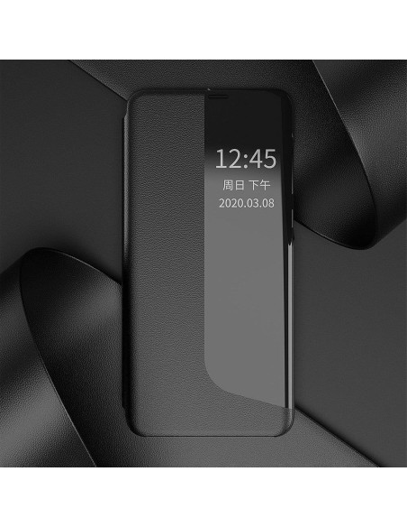 Eco Leather View Case elegantiškas dėklas su atvartu ir stovo funkcija, skirta Huawei P40 Lite oranžinei spalvai