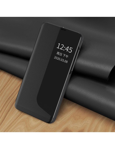 Eco Leather View Case elegantiškas dėklas su atvartu ir stovo funkcija, skirta Huawei P40 Lite oranžinei spalvai