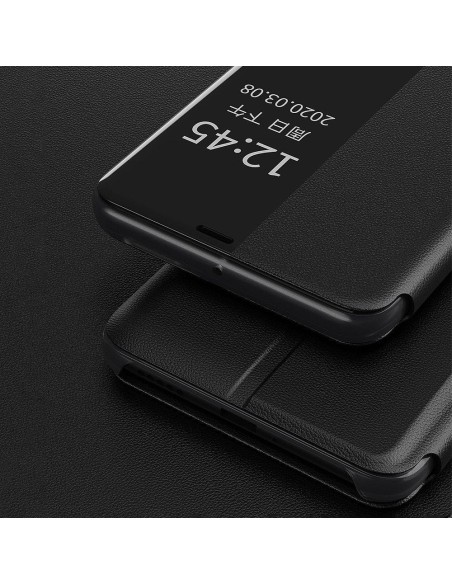 Eco Leather View Case elegantiškas dėklas su atvartu ir stovo funkcija, skirta Huawei P40 Lite oranžinei spalvai