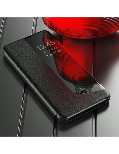 Eco Leather View Case elegantiškas dėklas su atvartu ir stovo funkcija, skirta Huawei P40 Lite oranžinei spalvai