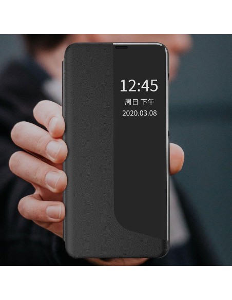 Eco Leather View Case elegantiškas dėklas su atvartu ir stovo funkcija, skirta Huawei P40 Lite oranžinei spalvai