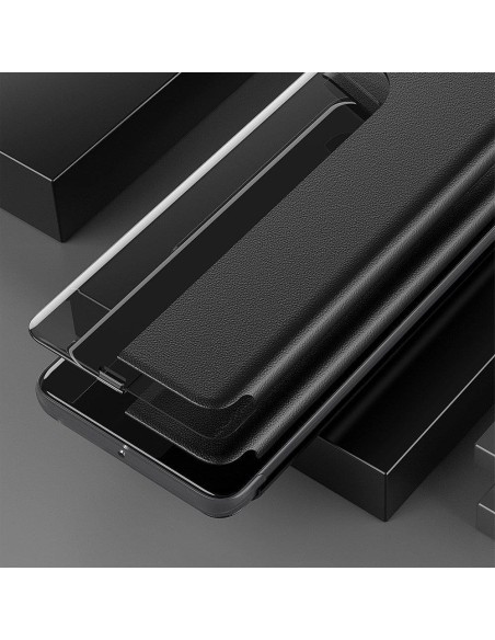 Eco Leather View Case elegantiškas dėklas su atvartu ir stovo funkcija, skirta Huawei P40 Lite oranžinei spalvai