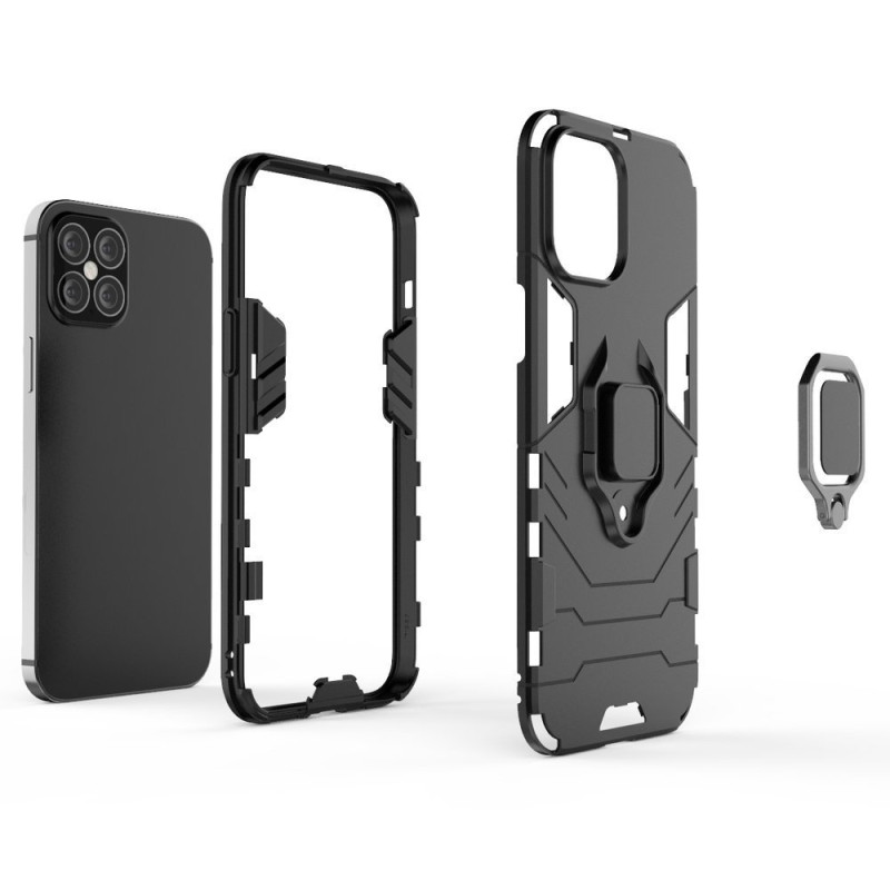 Ring Armor šarvuotas hibridinis korpuso dangtelis + magnetinis laikiklis iPhone 12 Pro Max juodas