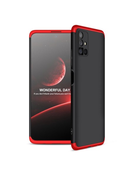 GKK 360 apsauginis dėklas padengia visą Samsung Galaxy M51 priekinį ir galinį dangtelį juodai raudonai