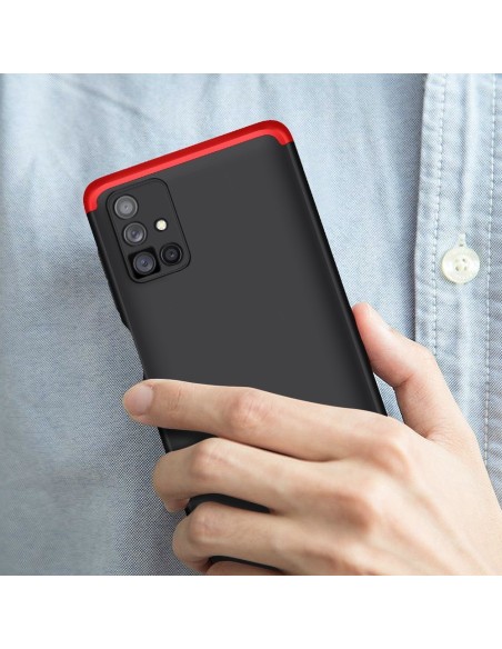 GKK 360 apsauginis dėklas padengia visą Samsung Galaxy M51 priekinį ir galinį dangtelį juodai raudonai