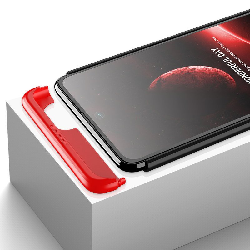 GKK 360 apsauginis dėklas padengia visą Samsung Galaxy M51 priekinį ir galinį dangtelį juodai raudonai