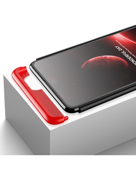 GKK 360 apsauginis dėklas padengia visą Samsung Galaxy M51 priekinį ir galinį dangtelį juodai raudonai