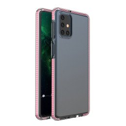 Spring Case, gelinis dėklas su spalvingu rėmeliu, skirtas Samsung Galaxy M31s, šviesiai rožinis