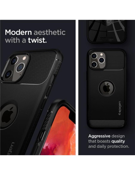 Spigen Rugged Armor dėklas, skirtas iPhone 12 / iPhone 12 Pro - matinė juoda