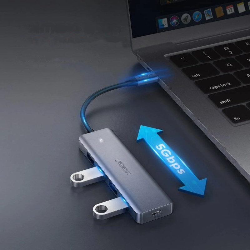 Ugreen USB Type C HUB skirstytuvas – 4x USB 3.2 Gen 1 su USB-C maitinimo prievadu pilka spalva (CM219 70336)