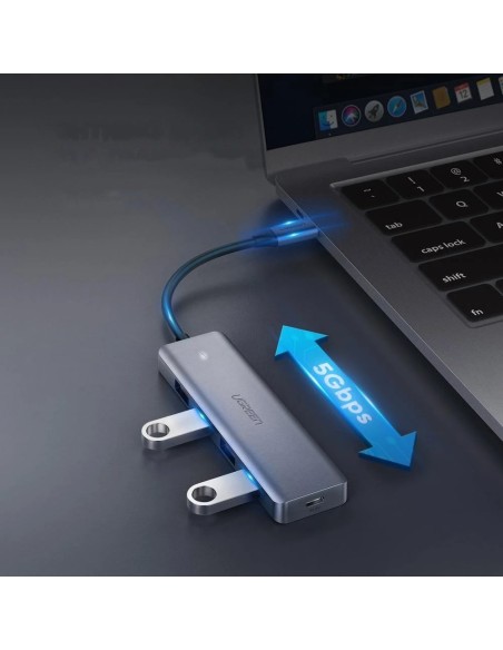 Ugreen USB Type C HUB skirstytuvas – 4x USB 3.2 Gen 1 su USB-C maitinimo prievadu pilka spalva (CM219 70336)