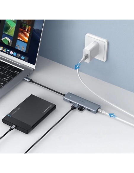 Ugreen USB Type C HUB skirstytuvas – 4x USB 3.2 Gen 1 su USB-C maitinimo prievadu pilka spalva (CM219 70336)