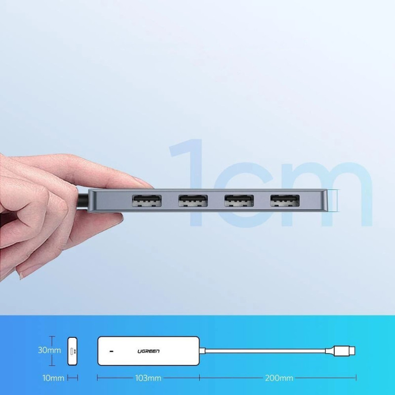 Ugreen USB Type C HUB skirstytuvas – 4x USB 3.2 Gen 1 su USB-C maitinimo prievadu pilka spalva (CM219 70336)