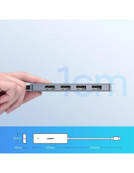 Ugreen USB Type C HUB skirstytuvas – 4x USB 3.2 Gen 1 su USB-C maitinimo prievadu pilka spalva (CM219 70336)