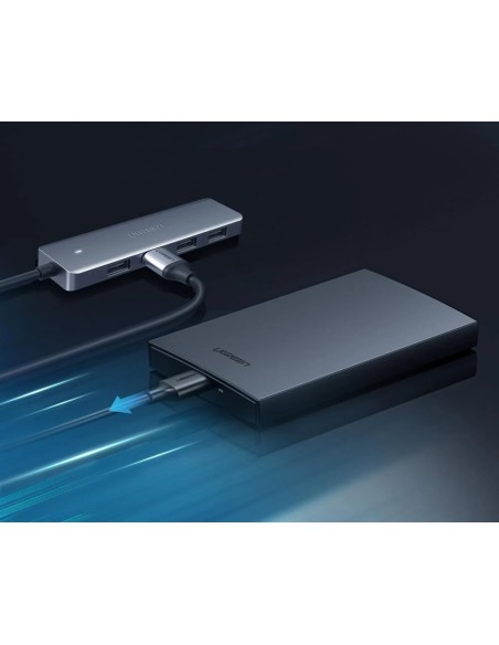 Ugreen USB Type C HUB skirstytuvas – 4x USB 3.2 Gen 1 su USB-C maitinimo prievadu pilka spalva (CM219 70336)