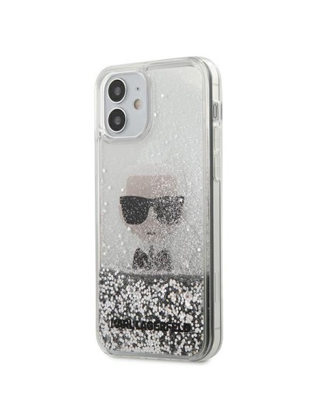 Karl Lagerfeld Ikonik Liquid Glitter dėklas iPhone 12 mini - sidabrinis Karl Lagerfeld Ikonik Liquid Glitter dėklas iPhone 12 mini - sidabrinis