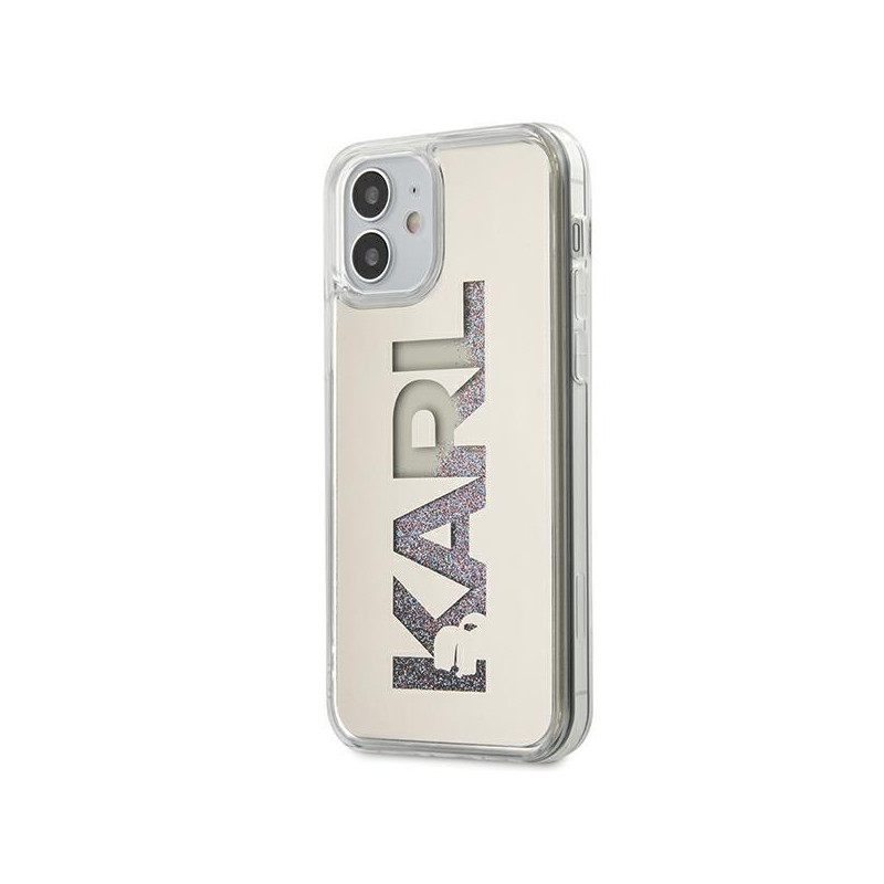 Karl Lagerfeld Mirror Liquid Glitter Karl dėklas iPhone 12 mini - sidabrinis Karl Lagerfeld Mirror Liquid Glitter Karl dėklas iPhone 12 mini - sidabrinis