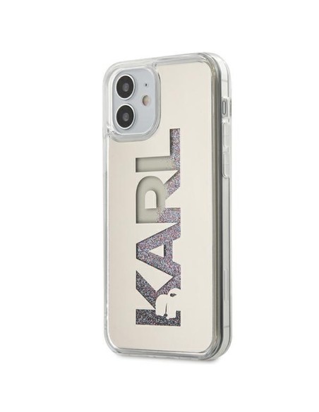 Karl Lagerfeld Mirror Liquid Glitter Karl dėklas iPhone 12 mini - sidabrinis Karl Lagerfeld Mirror Liquid Glitter Karl dėklas iPhone 12 mini - sidabrinis