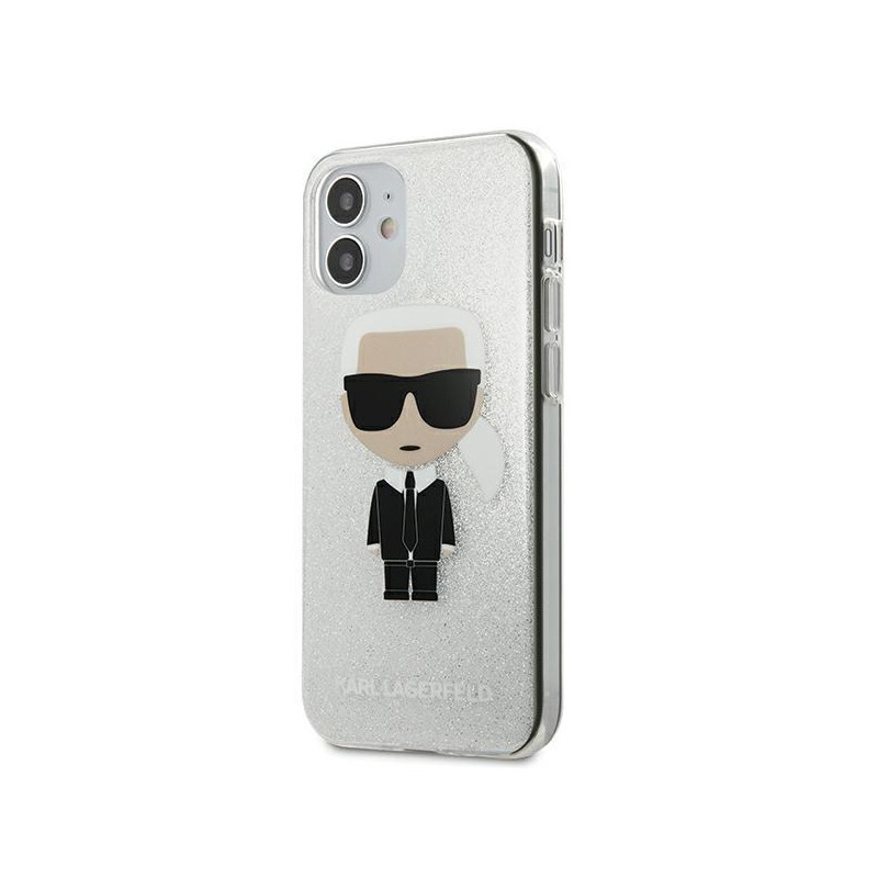 Karl Lagerfeld Glitter Ikonik Karl dėklas iPhone 12 mini - sidabrinis
