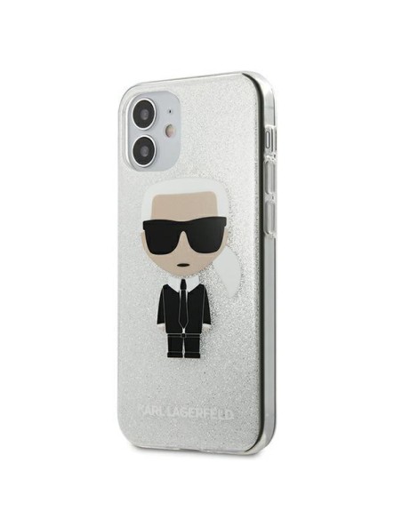 Karl Lagerfeld Glitter Ikonik Karl dėklas iPhone 12 mini - sidabrinis Karl Lagerfeld Glitter Ikonik Karl dėklas iPhone 12 mini - sidabrinis