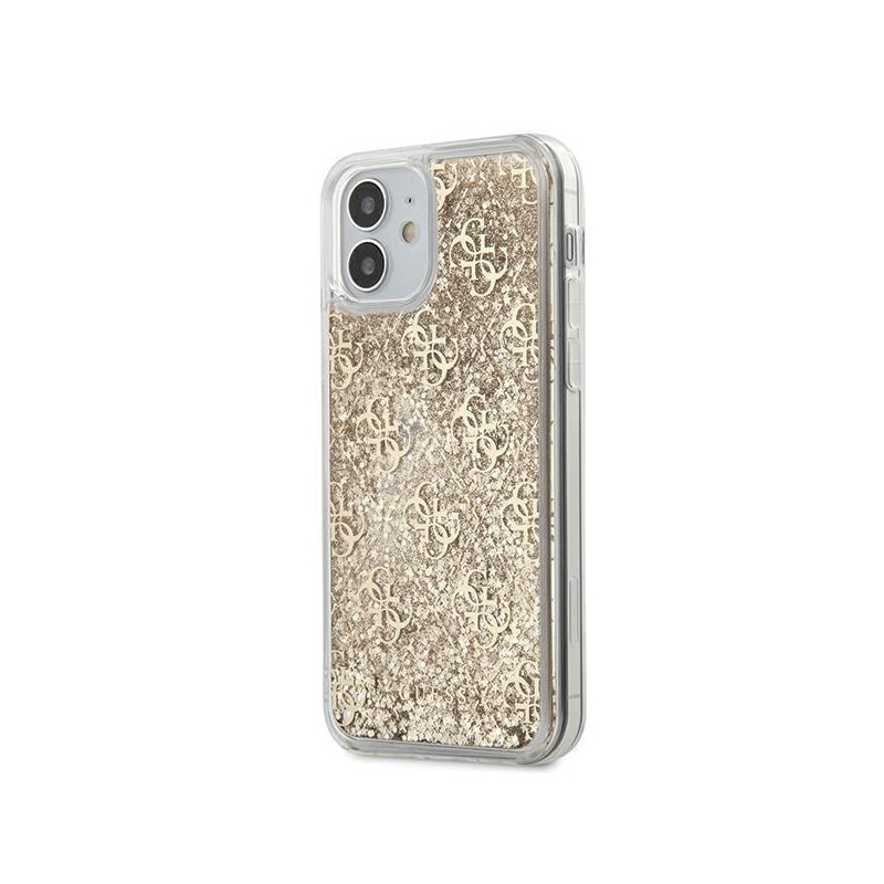 Guess 4G Liquid Glitter dėklas iPhone 12 mini - auksinis
