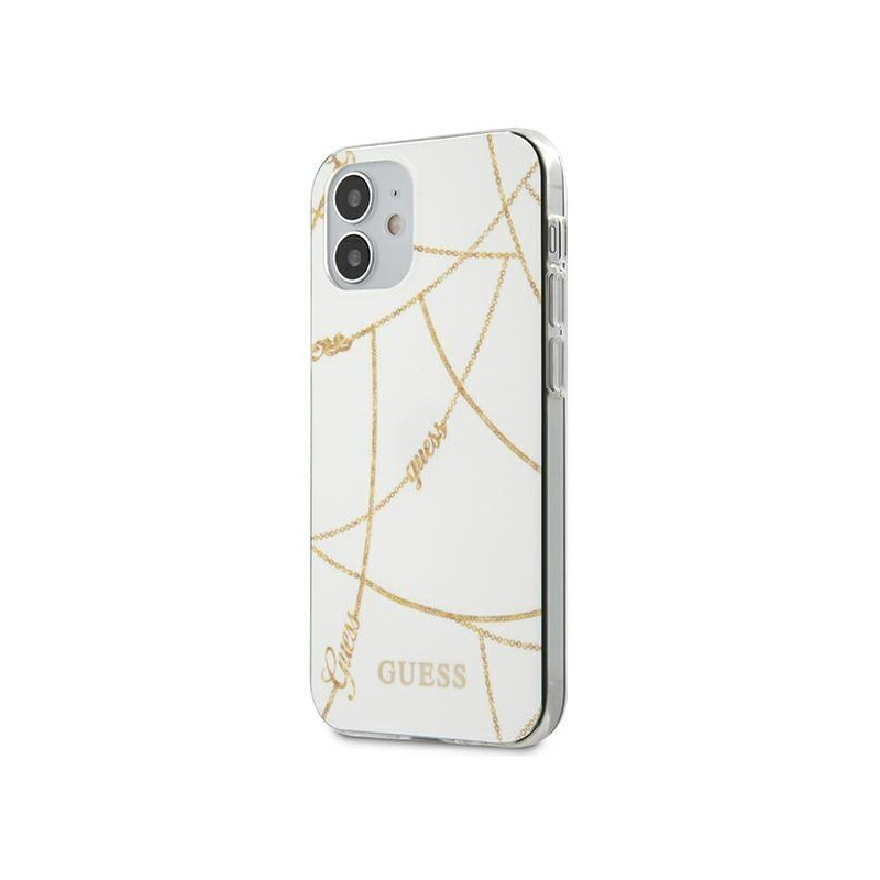 Guess Gold Chain Collection dėklas iPhone 12 mini - baltas