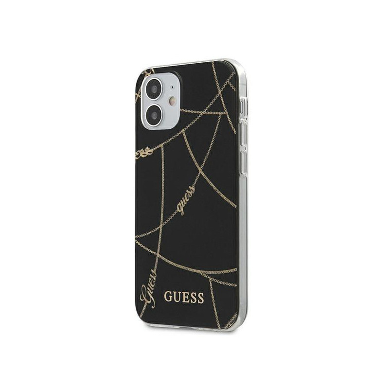 Guess Gold Chain Collection dėklas iPhone 12 mini - juodas Guess Gold Chain Collection dėklas iPhone 12 mini - juodas