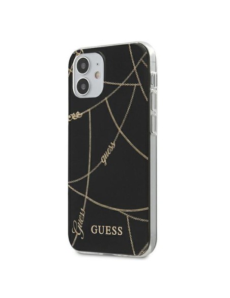 Guess Gold Chain Collection dėklas iPhone 12 mini - juodas Guess Gold Chain Collection dėklas iPhone 12 mini - juodas