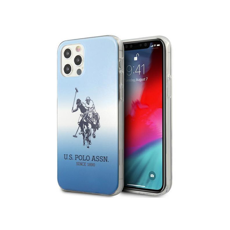 JAV Polo Assn byla Gradiento raštų kolekcija, skirta iPhone 12 / iPhone 12 Pro – mėlyna